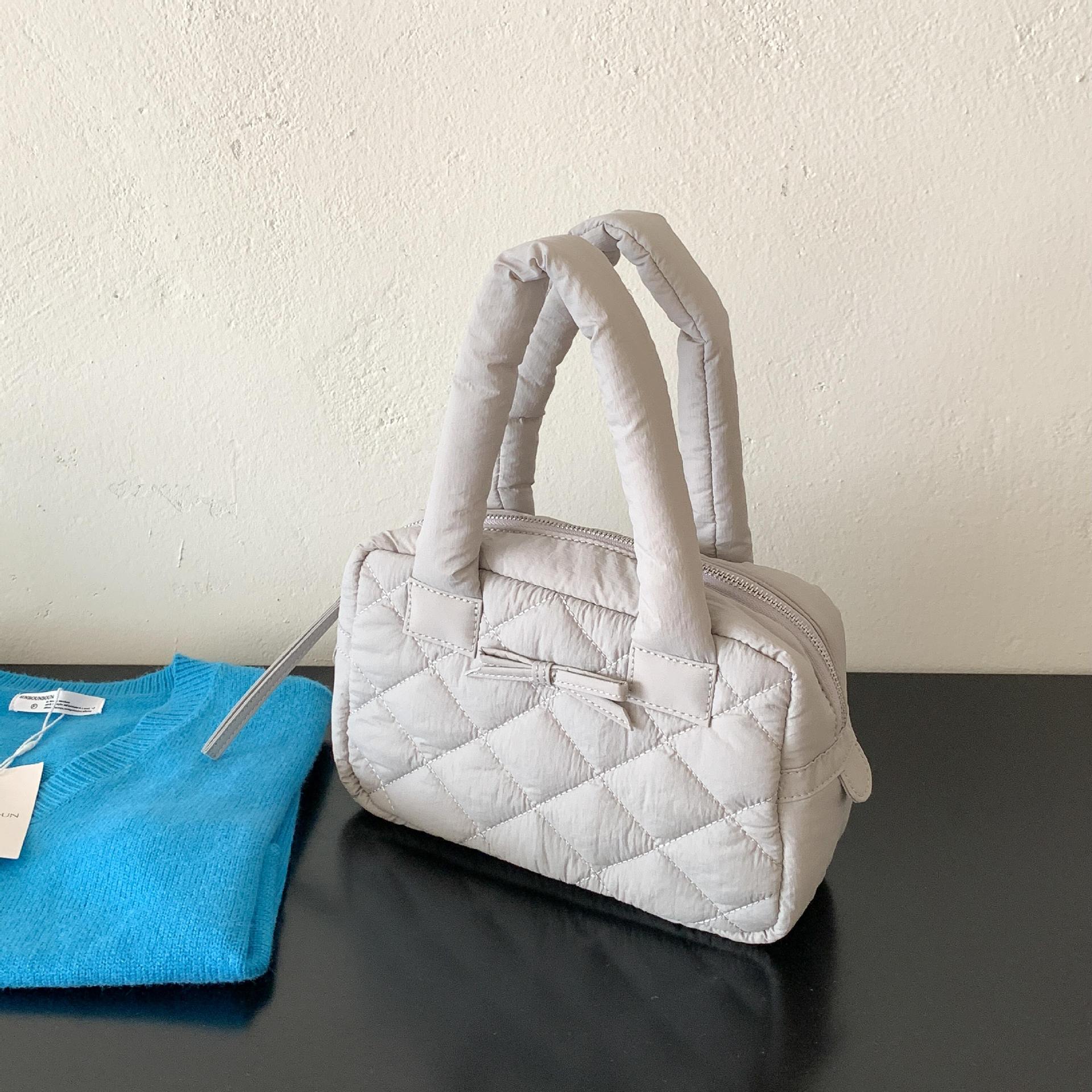 キルティングバッグ リボン付きキルティングトートバッグ 韓国風おしゃれデザイン