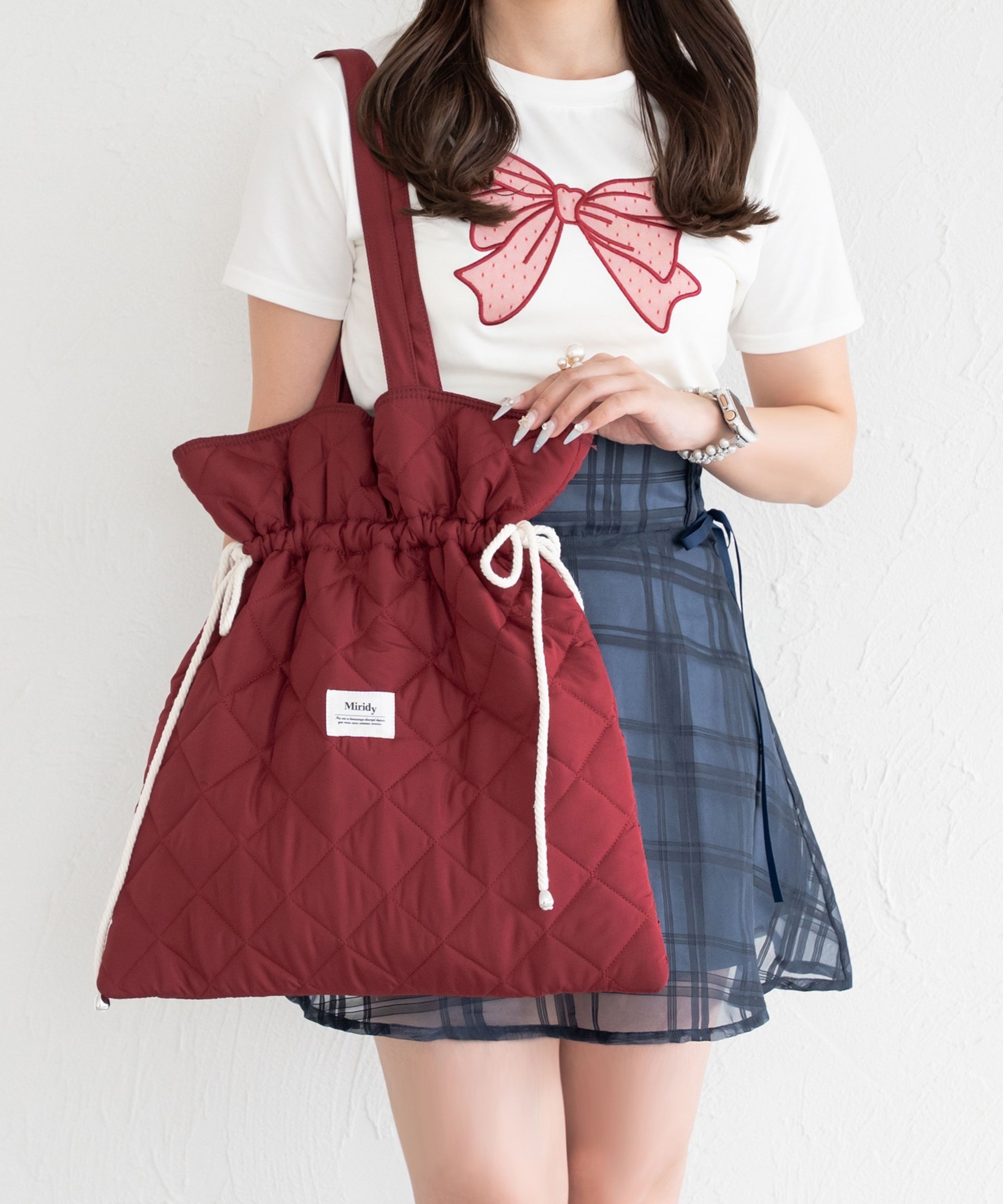 キルティングバッグ ふんわり優美な巾着トートバッグ