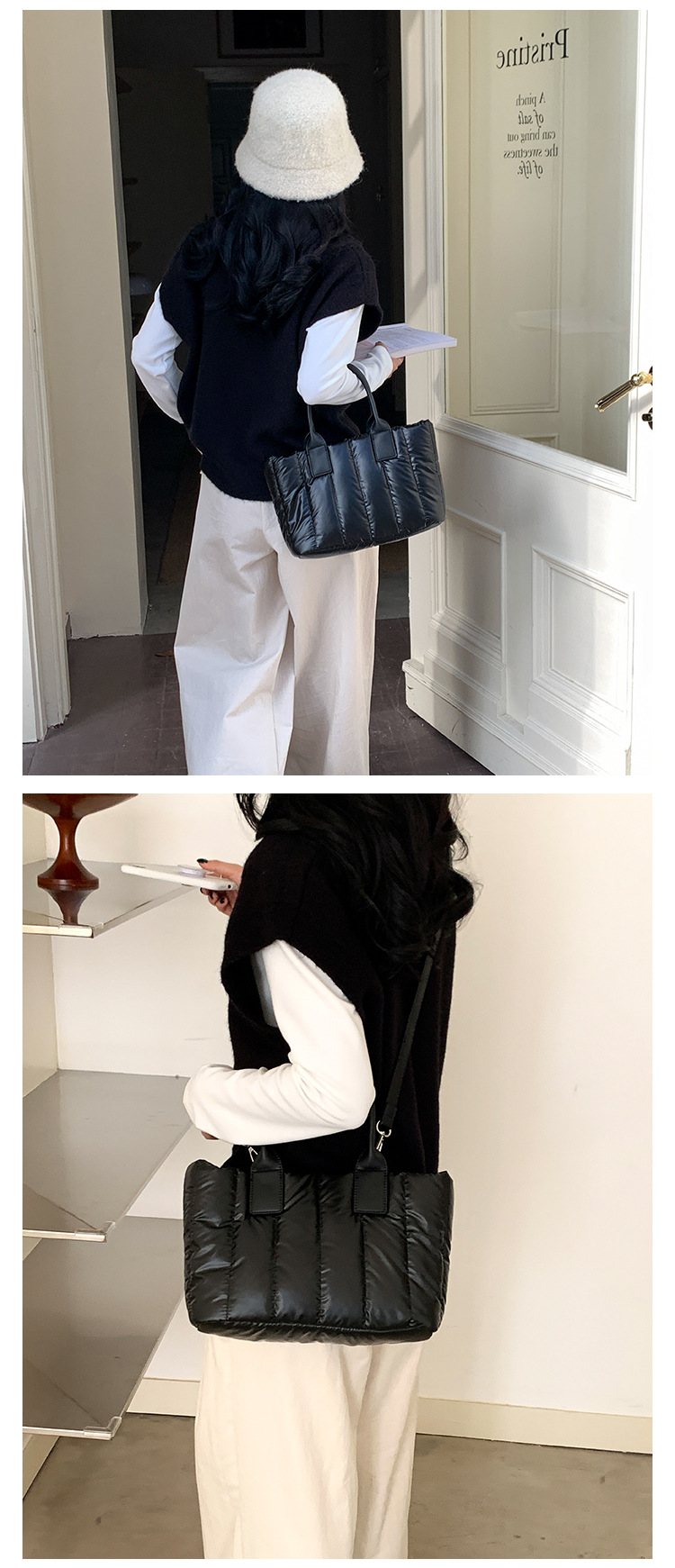 キルティングバッグ 中綿入りふっくらキルティングトートバッグ