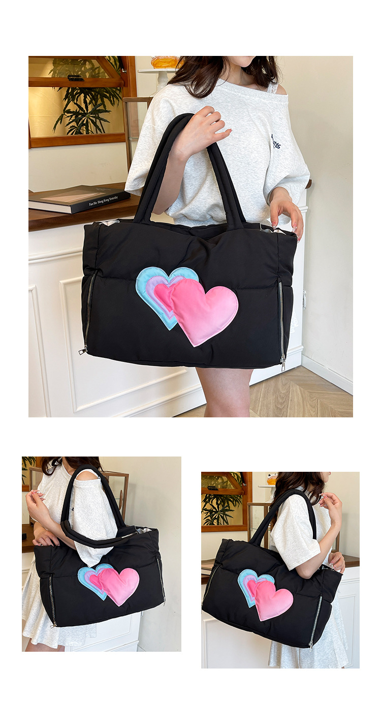 キルティングバッグ ハート刺繍キルティング大容量トートバッグ