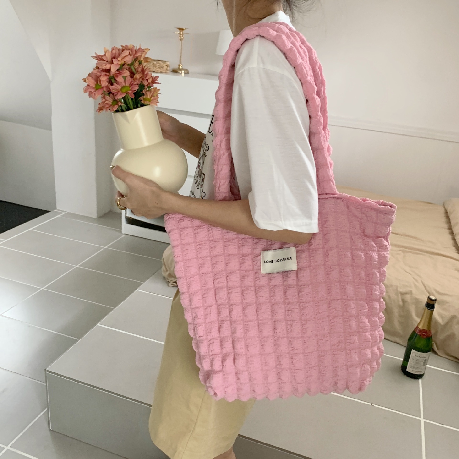 キルティングバッグ やわらか立体織りトートバッグ