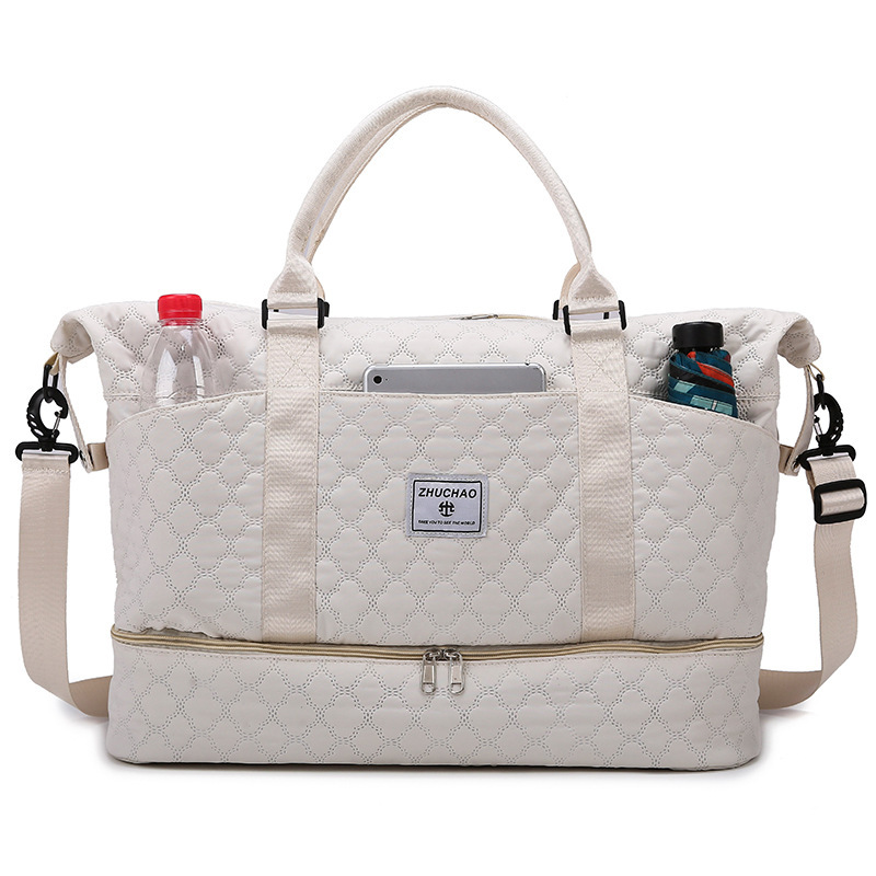 キルティングバッグ 多収納ポケット付き二層式キルティングボストンバッグ