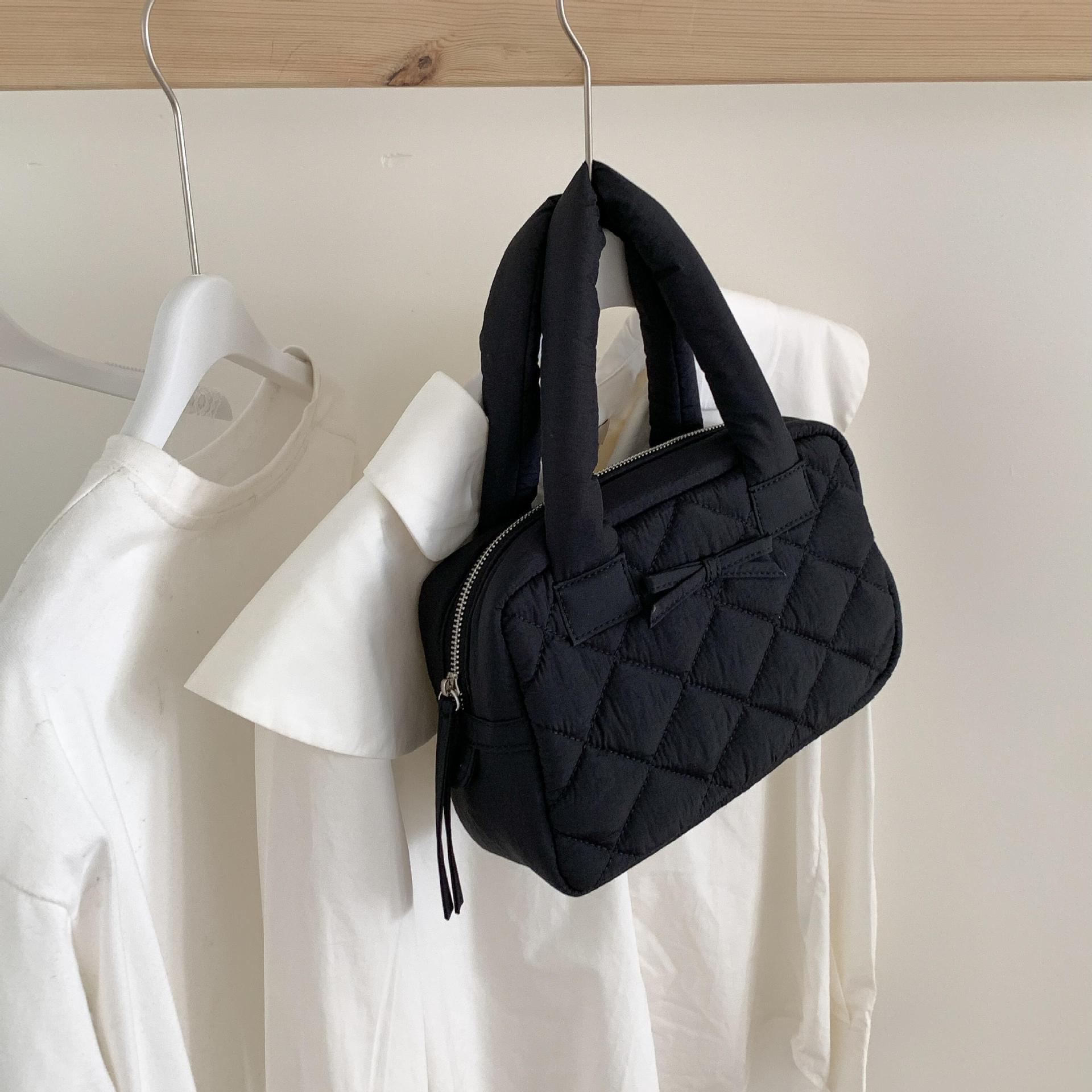 キルティングバッグ リボン付きキルティングトートバッグ 韓国風おしゃれデザイン