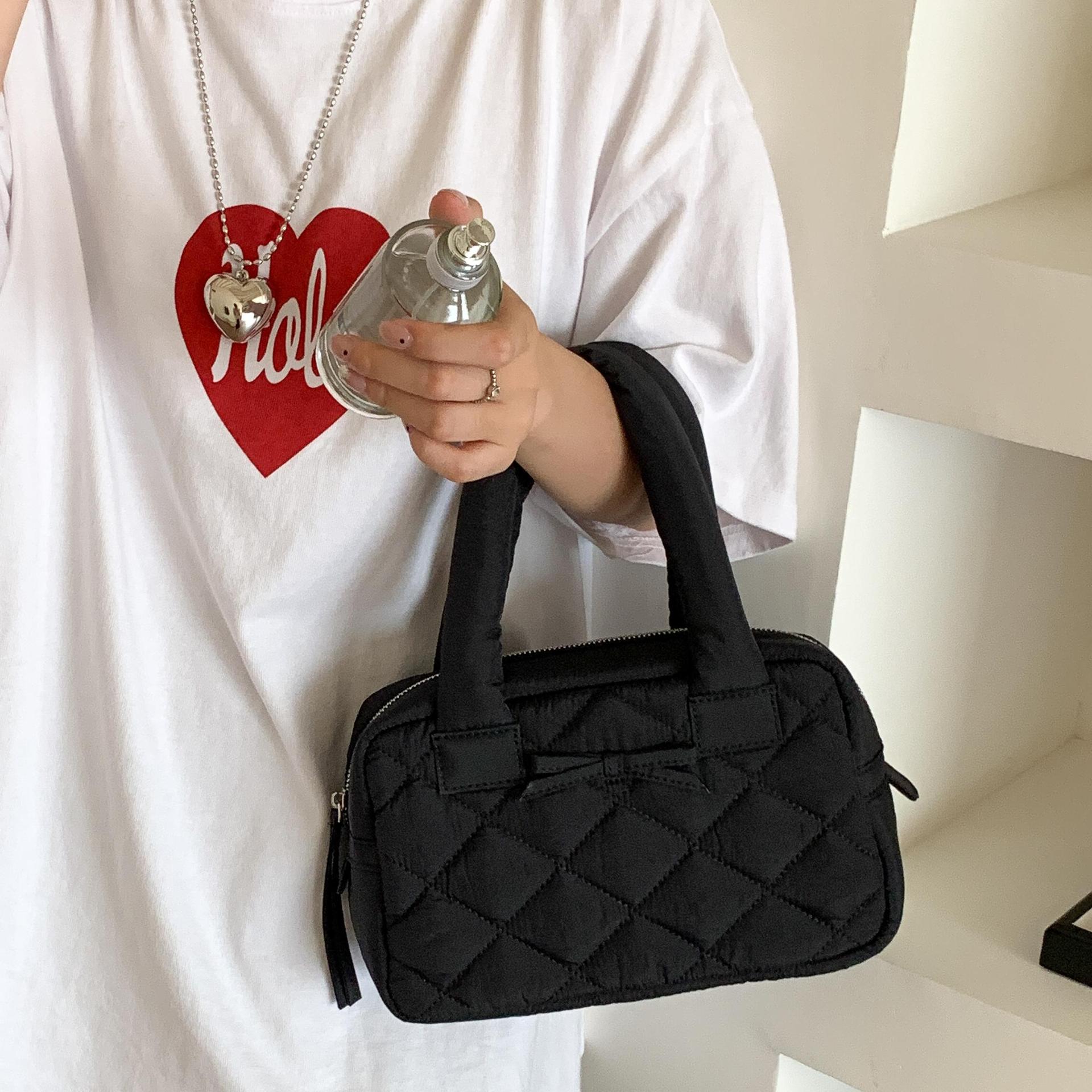 キルティングバッグ リボン付きキルティングトートバッグ 韓国風おしゃれデザイン