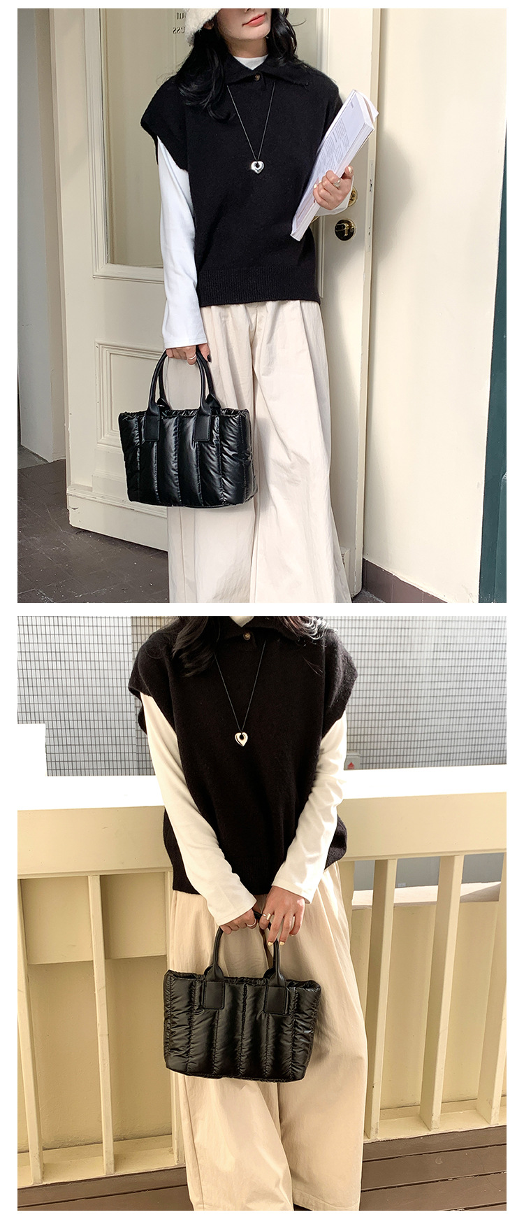 キルティングバッグ 中綿入りふっくらキルティングトートバッグ