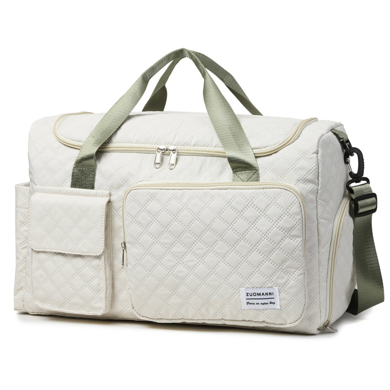 キルティングバッグ 多機能ポケット付きキルティングボストンバッグ