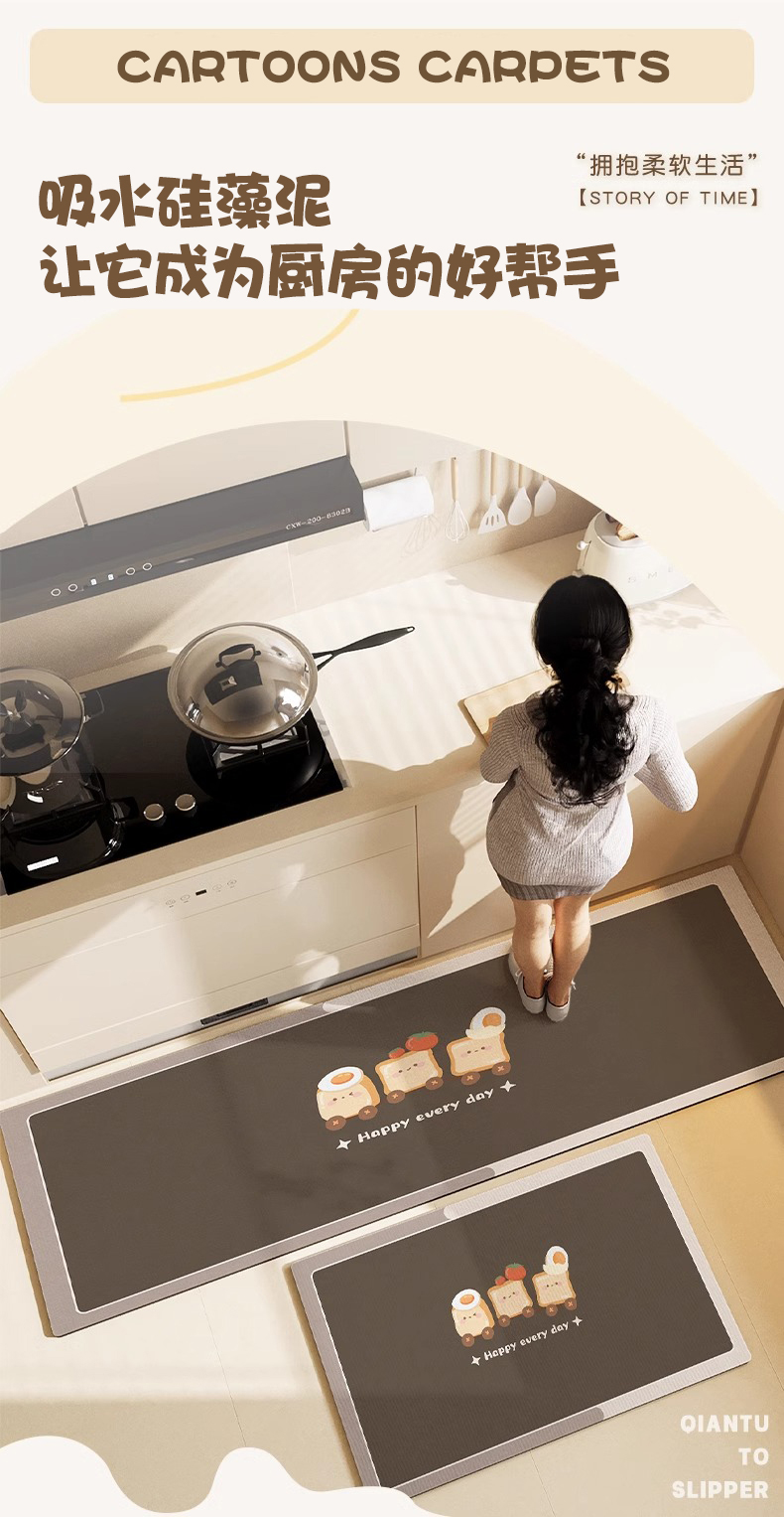 2025新作キッチンマット 吸水防滑 家庭用耐汚れ 転倒防止の玄関マット