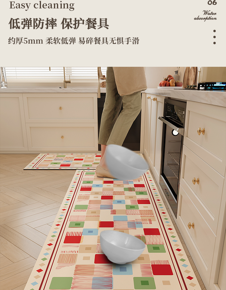キッチン専用の防滑マット 吸水性抜群でお手入れ簡単 汚れや油も安心