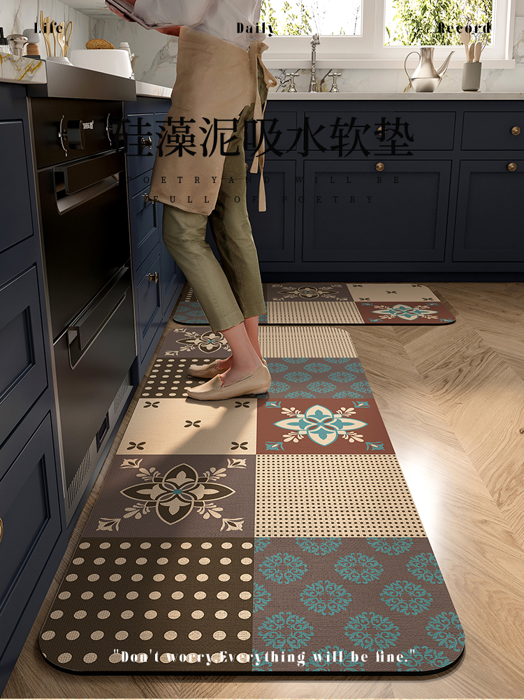 キッチン専用の洗えるマット 防水防油 吸水性抜群の快適なマット
