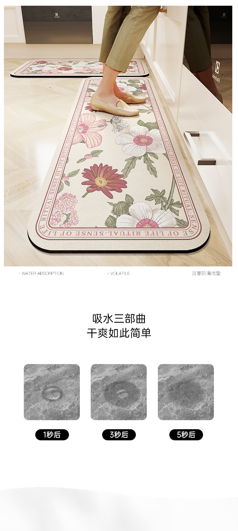 美式高端キッチン専用マット 耐汚れ 防滑 防油 吸水 防水の優れたマット