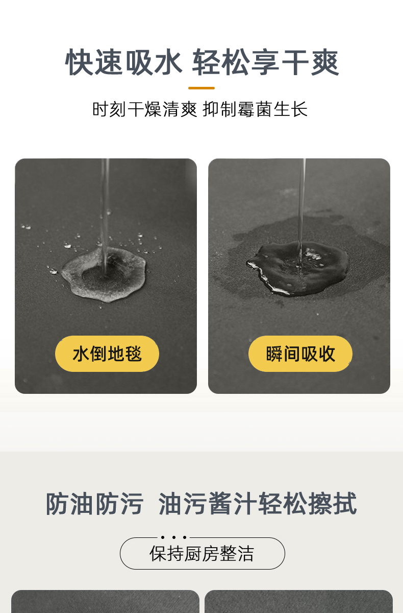 滑らず油汚れも気にしないキッチンマット 吸水性抜群でお手入れ簡単