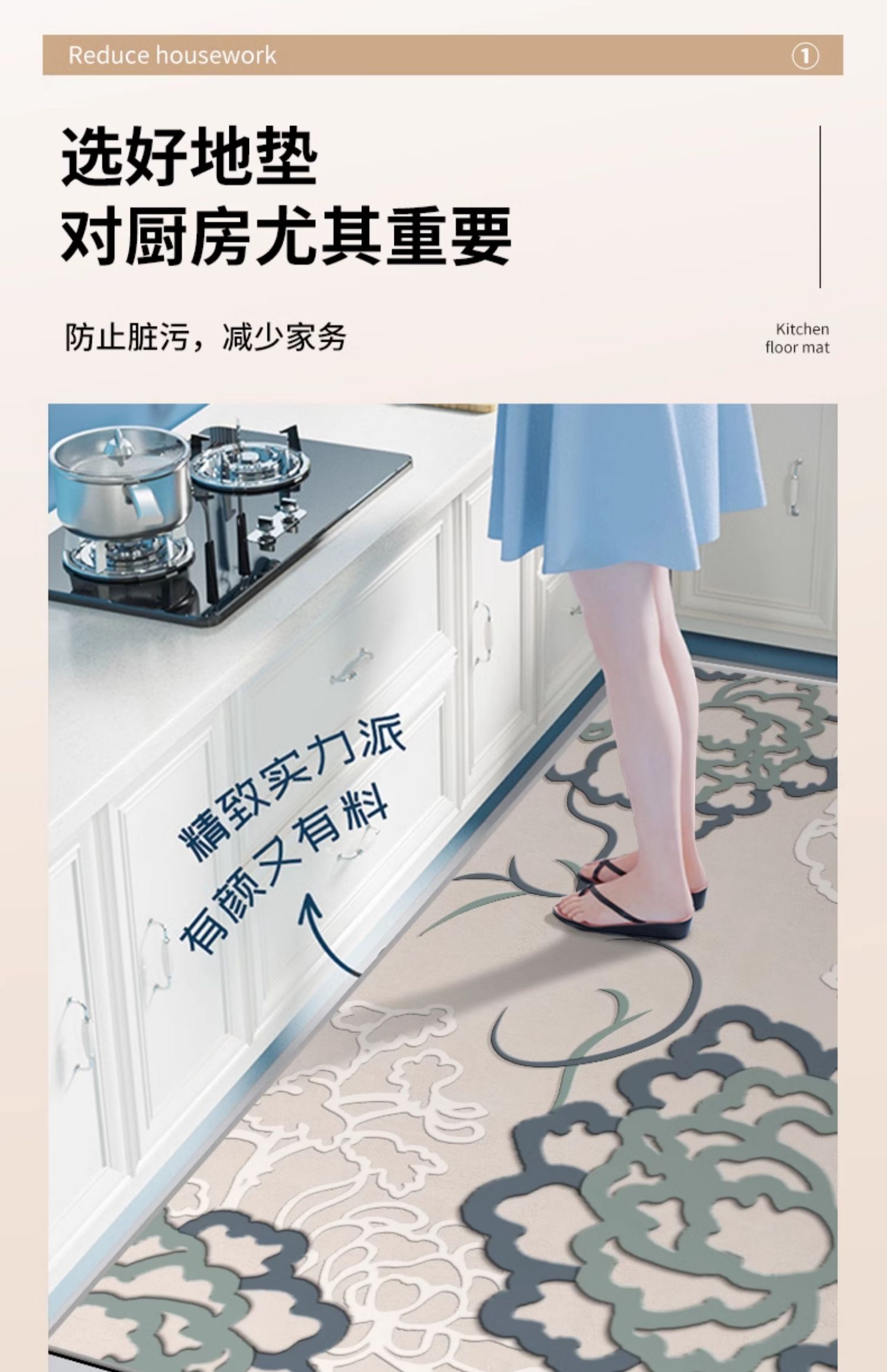 高級キッチン専用の吸水・吸油・防滑マット 完全カバーでおしゃれな空間に