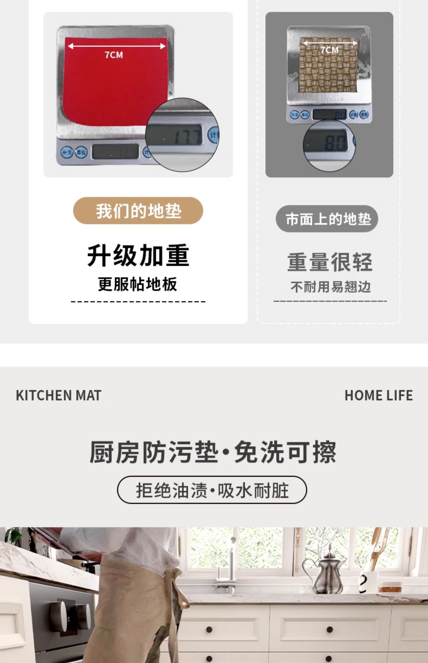 キッチン用マット 吸水防滑でお手入れ簡単 シンプルで高級感あふれるデザイン