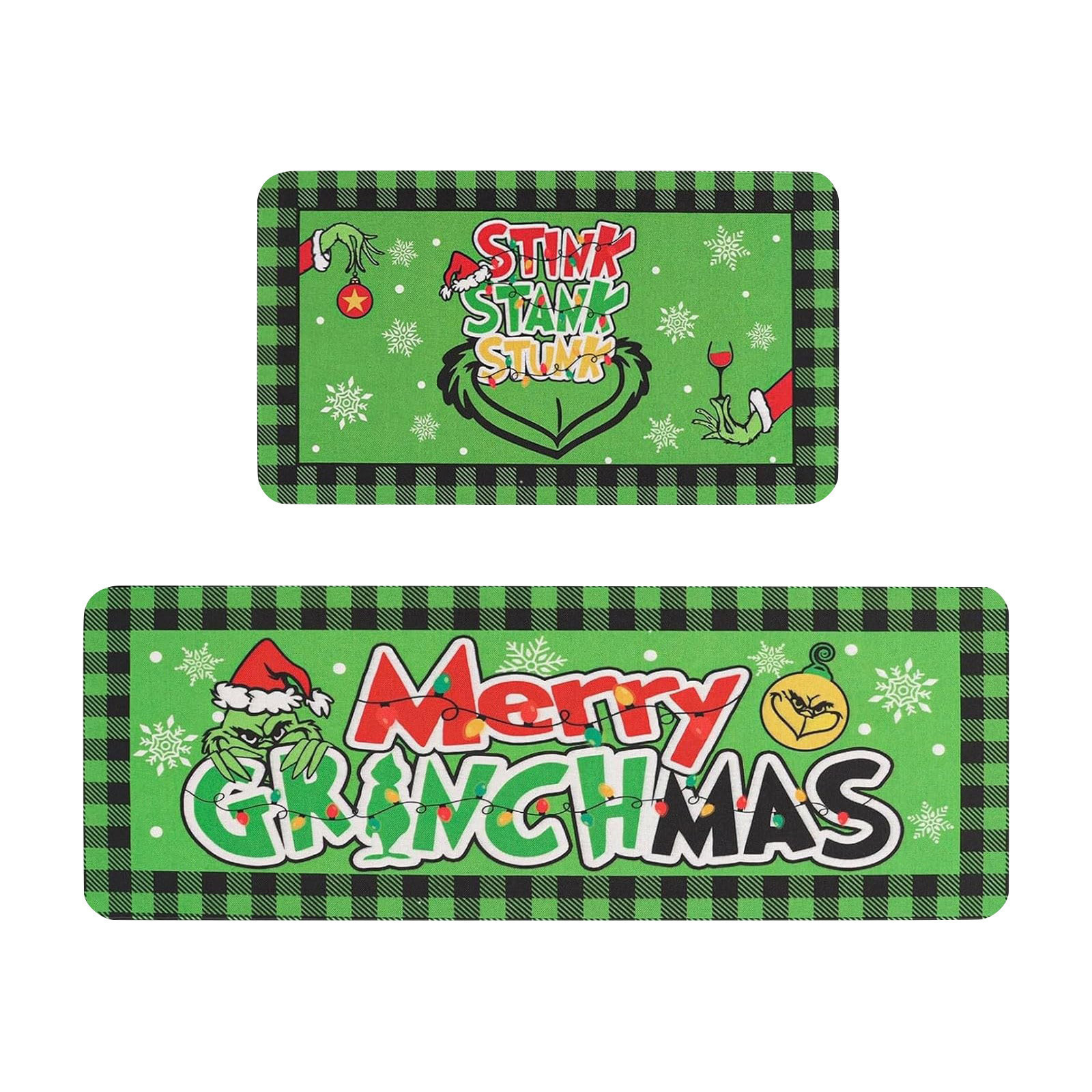 クリスマスにぴったりなキッチンマット グリンチデザインの耐磨タイプ お手入れ簡単なエントランスマット