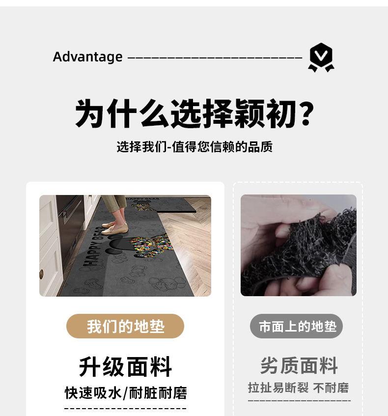 高級感あふれる黒色キッチンマット 吸水防滑耐汚れの洗えるデザイン