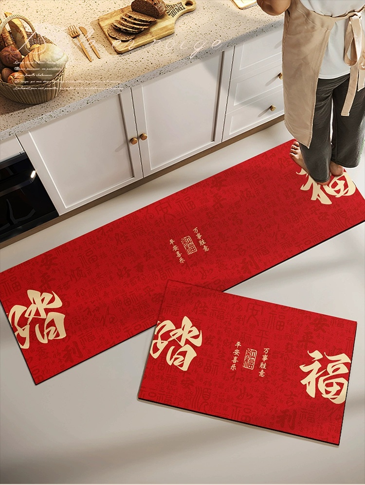 キッチン用防滑マット 吸水性抜群で耐久性も高い おしゃれな赤色の玄関マット