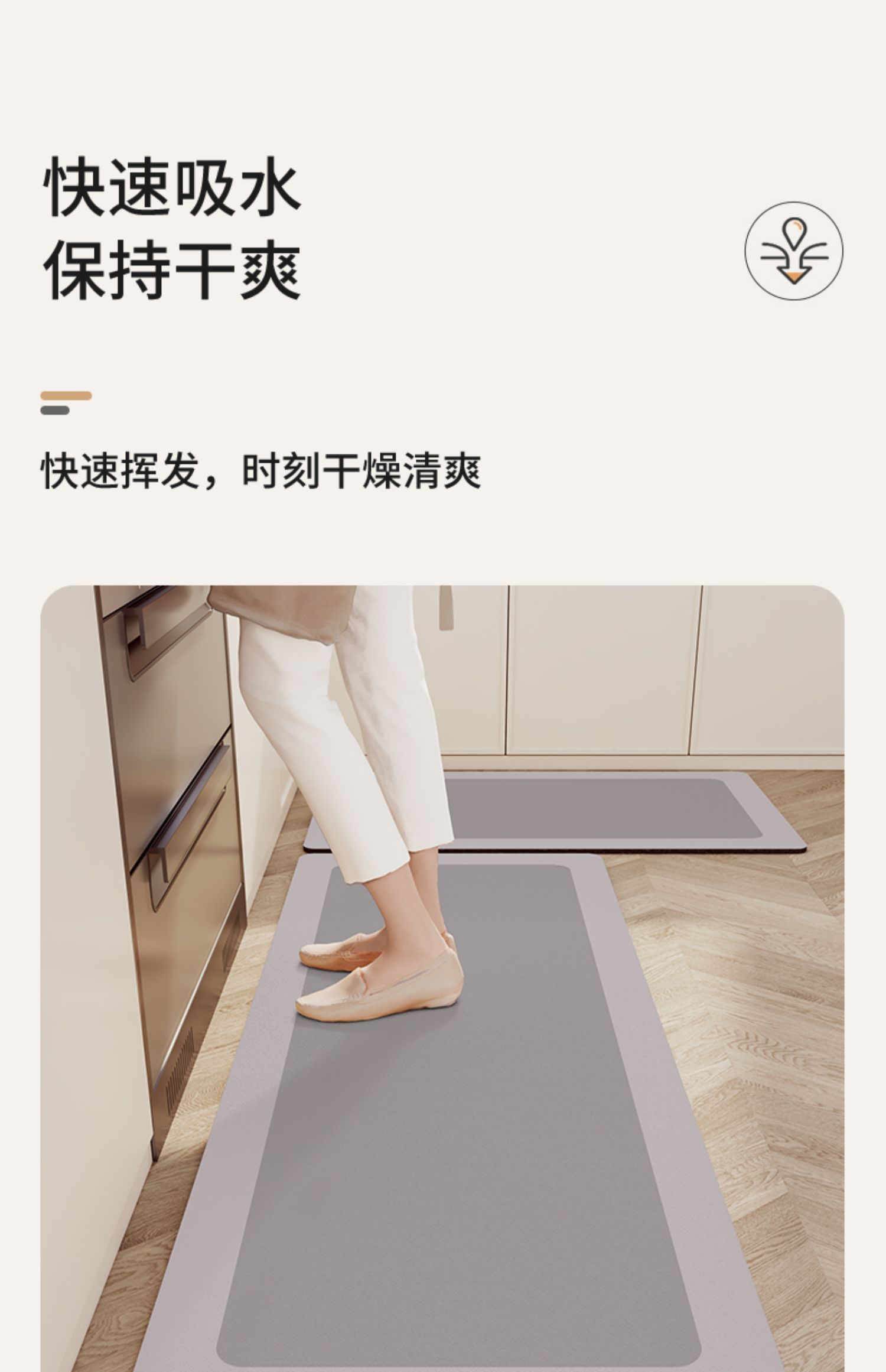 高級灰色キッチンマット防滑防油掃除簡単吸水性抜群