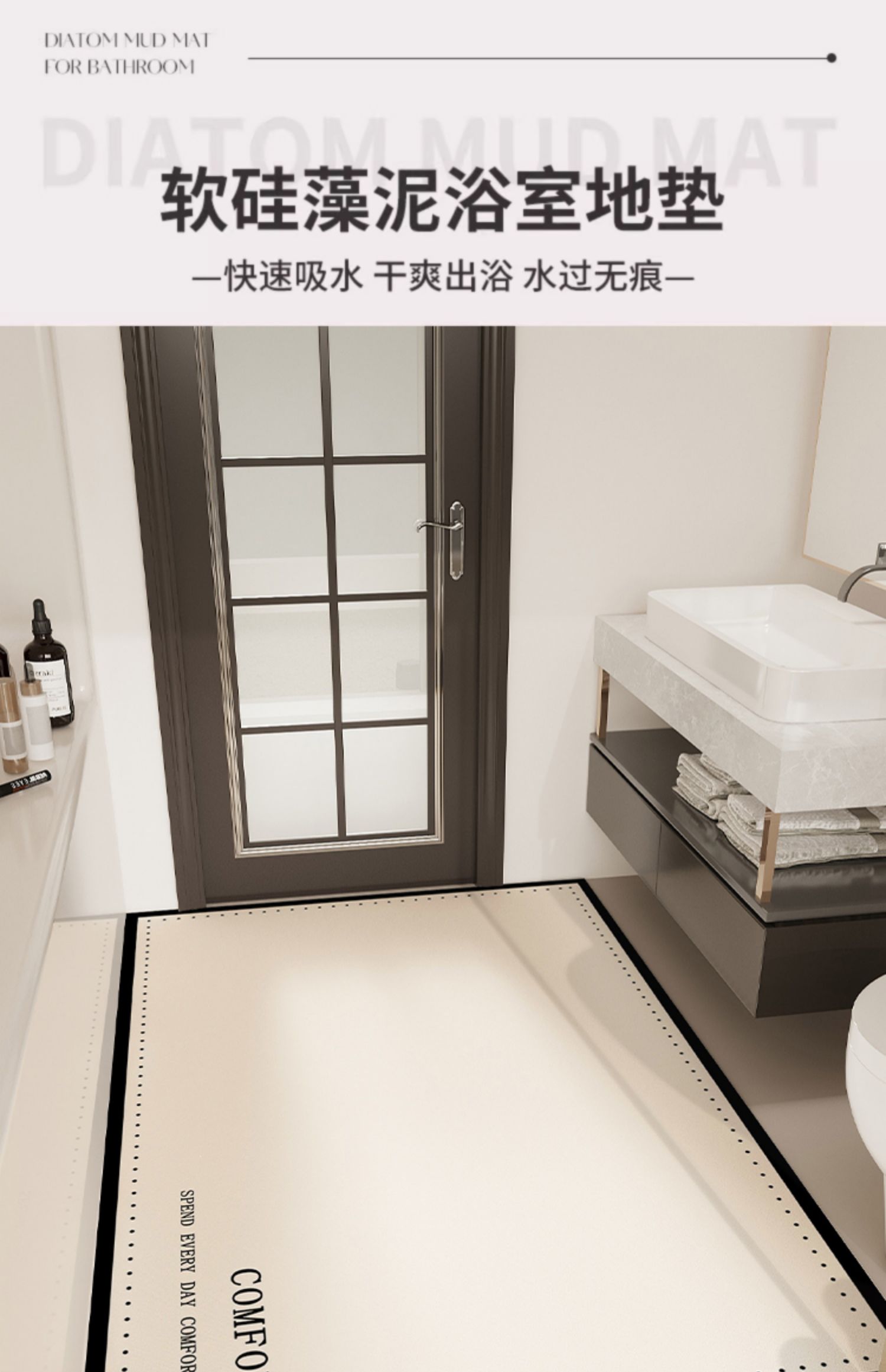 キッチンにぴったりのマット 大サイズでカット自由 吸水速乾で滑り止め機能付き