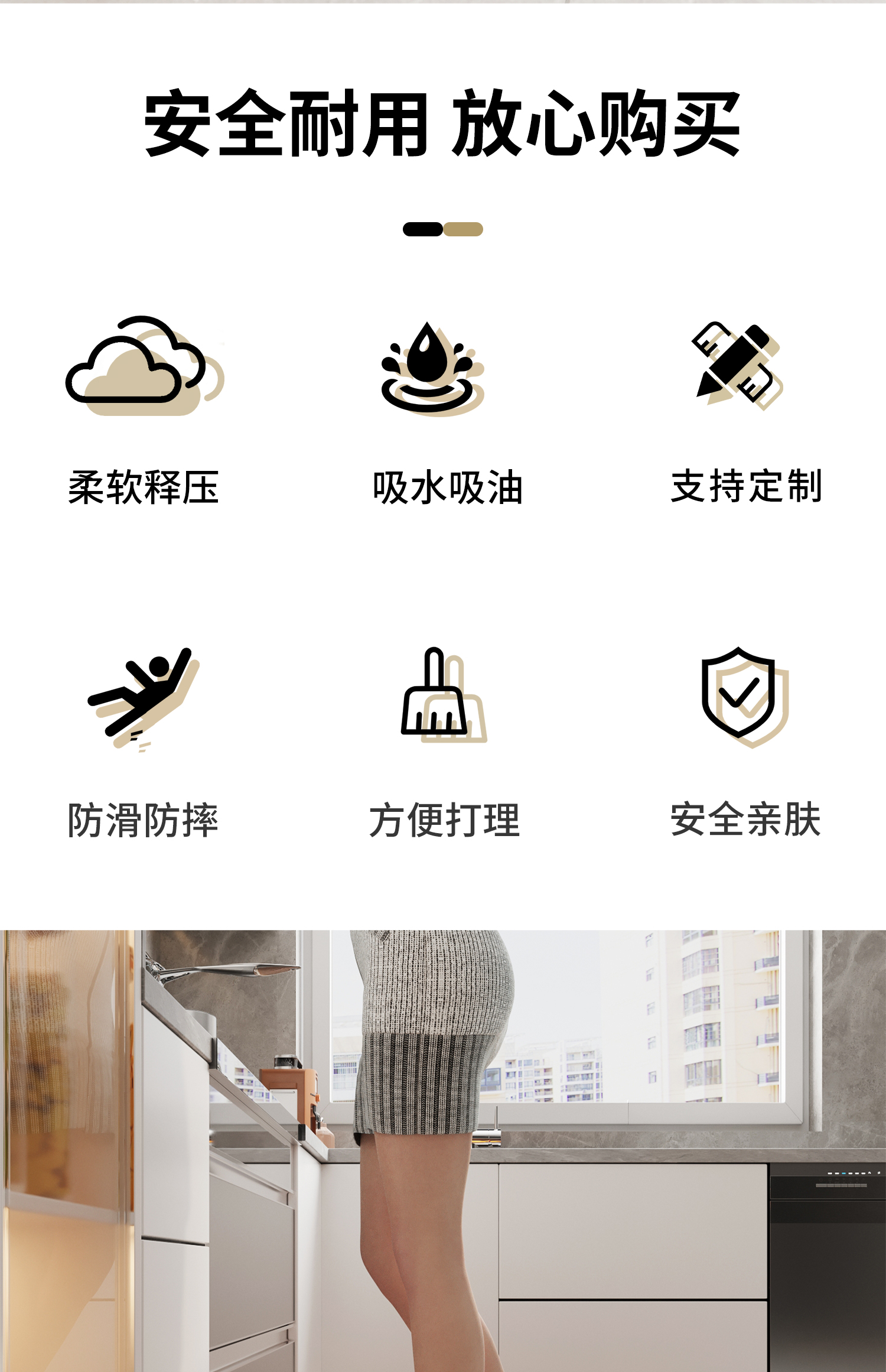 キッチンにぴったりの吸水マット 滑り止めで耐久性抜群のおしゃれなフロアマット