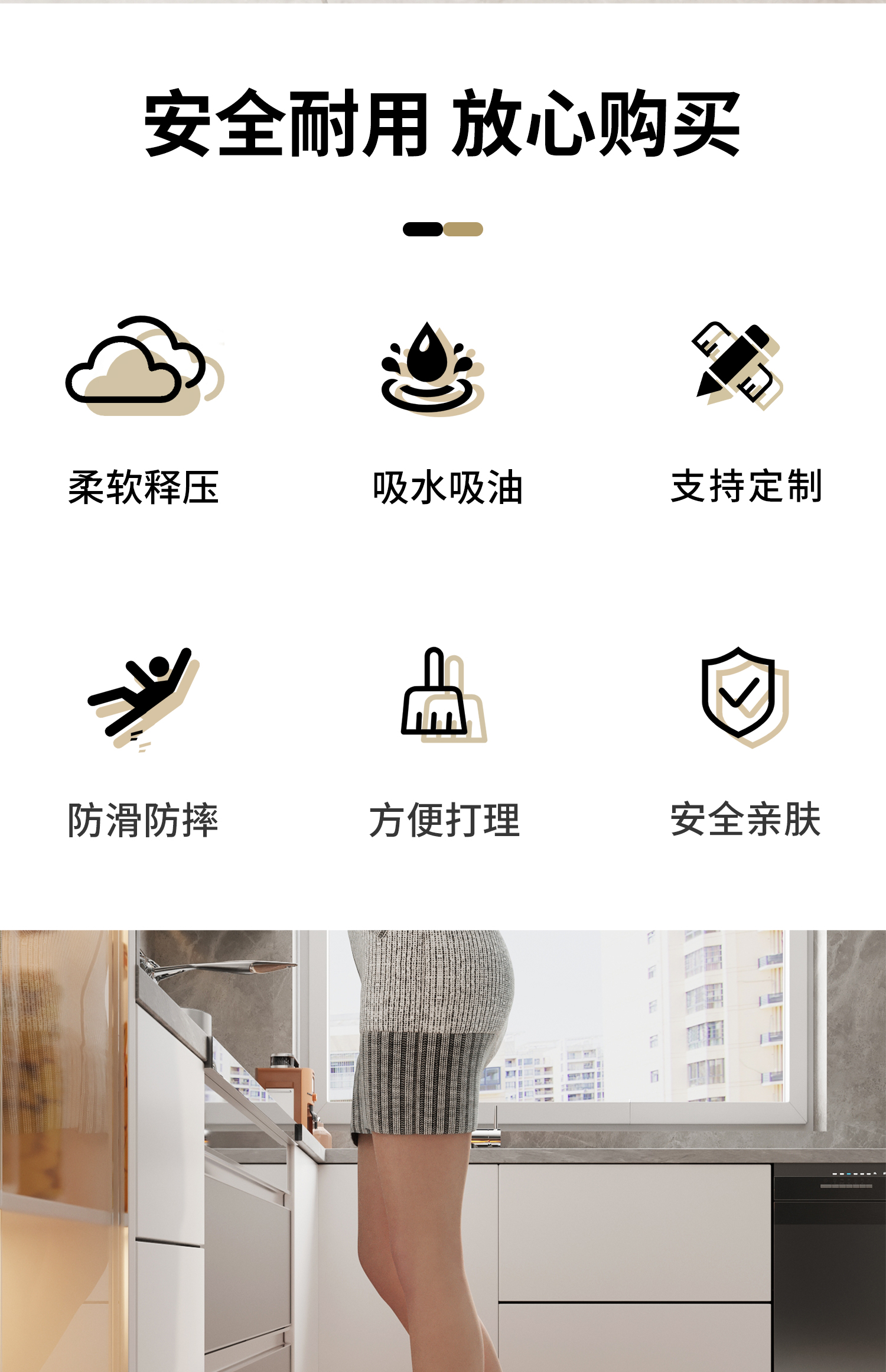 キッチン用防滑マット 吸水吸油 お手入れ簡単な便利な長条マット