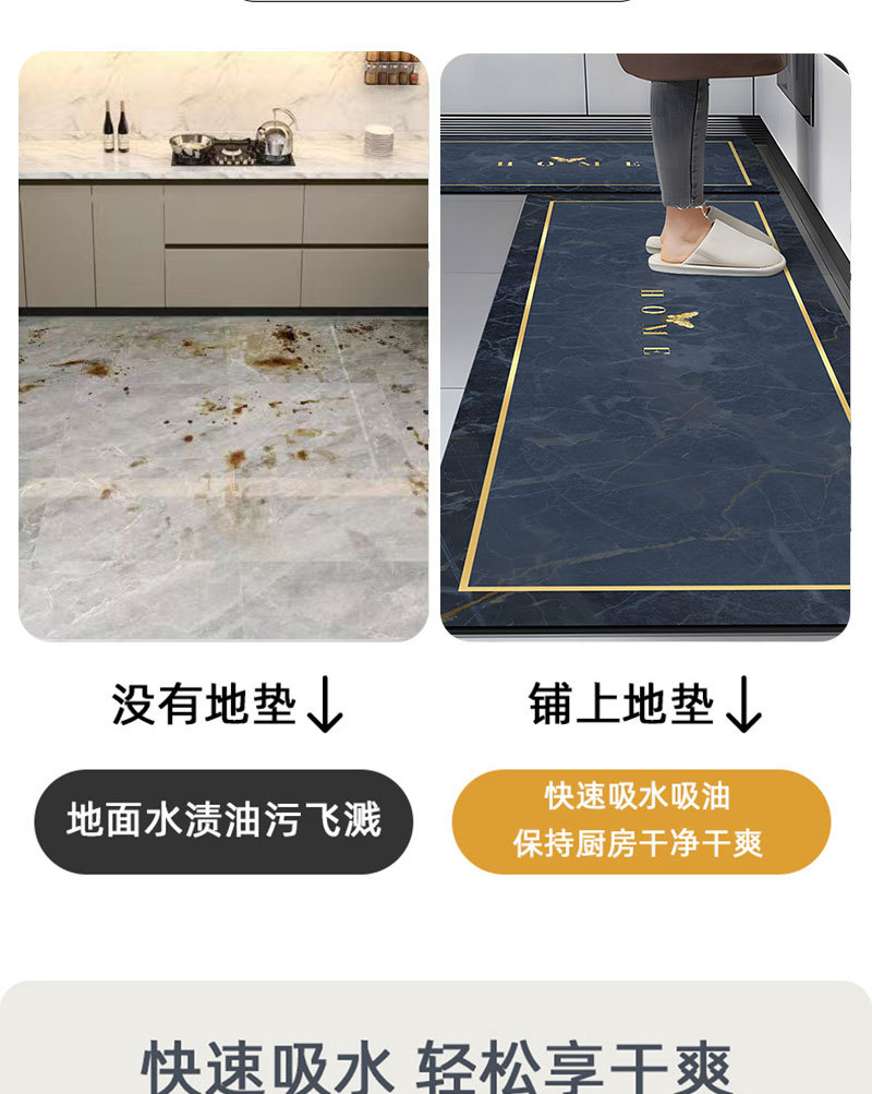 キッチンにぴったりな防滑マット 吸水性抜群で掃除簡単 段差を気にせず使える実用的な足元のおしゃれアイテム