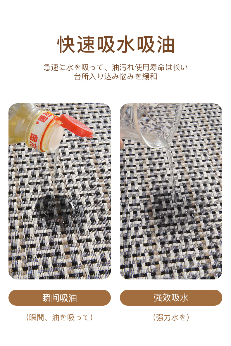 キッチンで使える防滑防油のマット 汚れに強く水分を吸収する便利な長方形マット