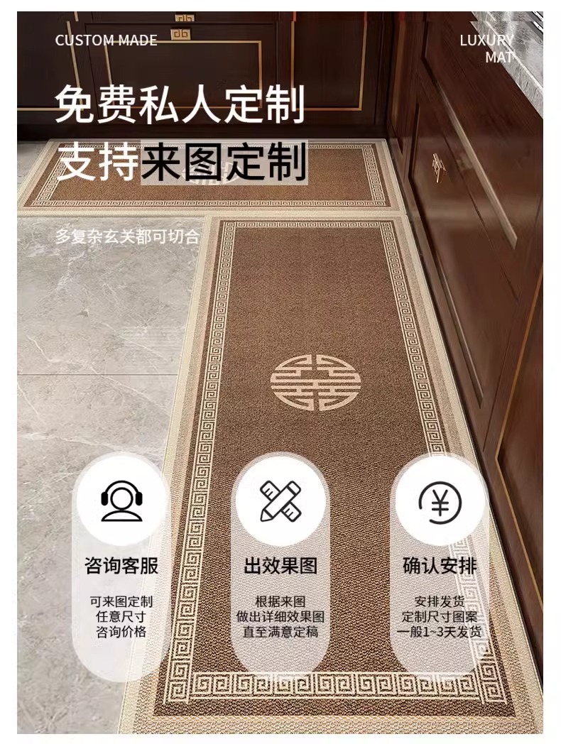 高級キッチン用マット 吸水防油 長尺デザイン 免洗で滑り止め効果 耐汚れ仕様