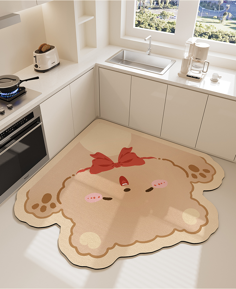 キッチン用抗汚れマット防滑デザイン可愛らしいクマの速乾マット