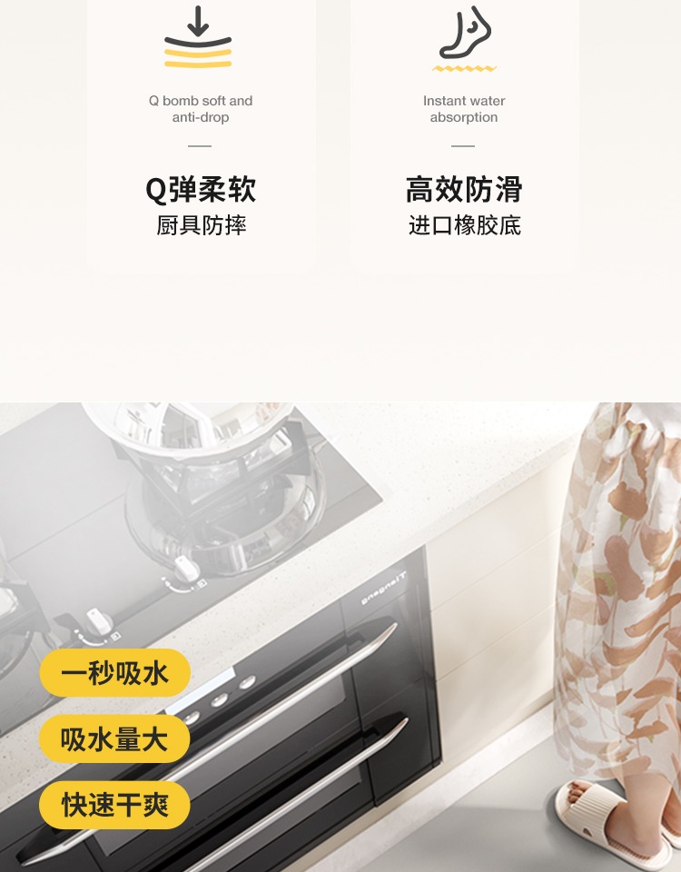 キッチン用防滑マット 油はねを防ぎ清掃も簡単 吸水性抜群で耐久性もあり