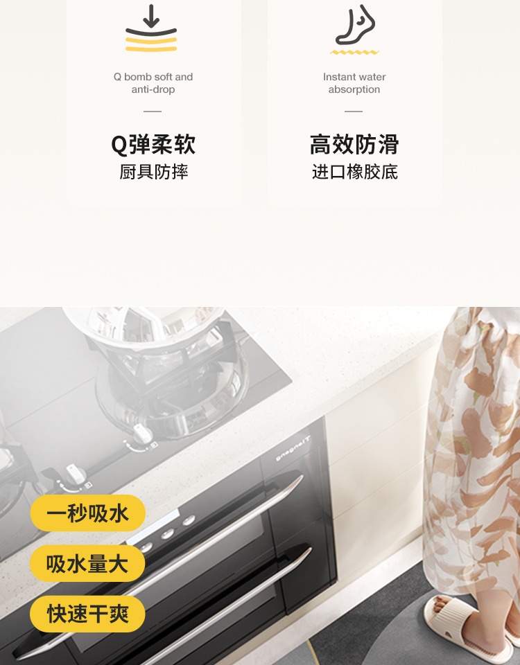 滑り止め機能付きキッチンマット 油汚れも吸水速乾で安心 耐久性抜群の便利な足元マット