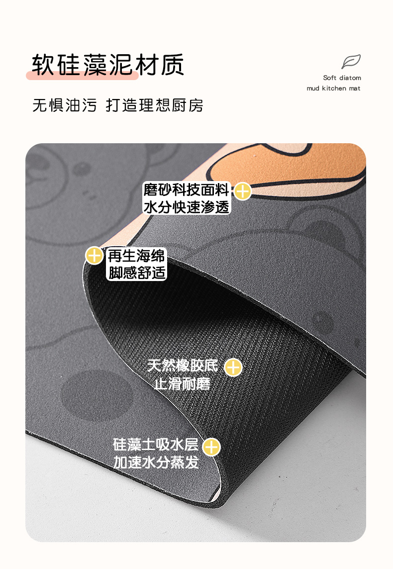 キッチンで使える新感覚マット 防滑防油でお手入れ簡単 カラフルなデザインで楽しい空間に