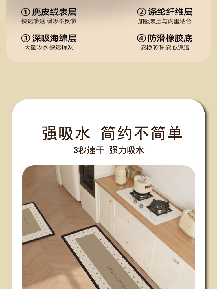 キッチン用の防滑マット 吸水性抜群でお手入れ簡単な便利アイテム