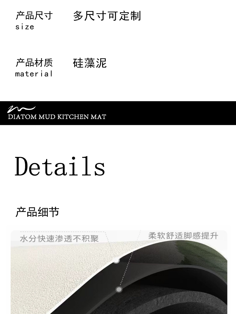 キッチン用の防油防滑マット 吸水性抜群でお手入れ簡単なマット