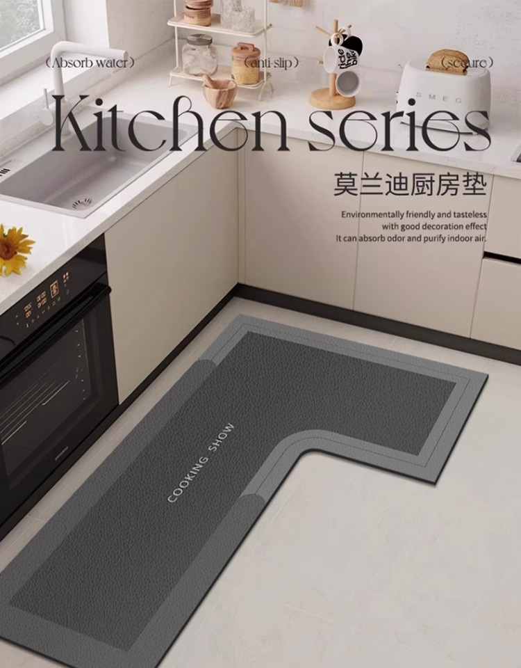 高級キッチンマット 滑り止め 油汚れ防止 お手入れ簡単 吸水性抜群 L型デザイン
