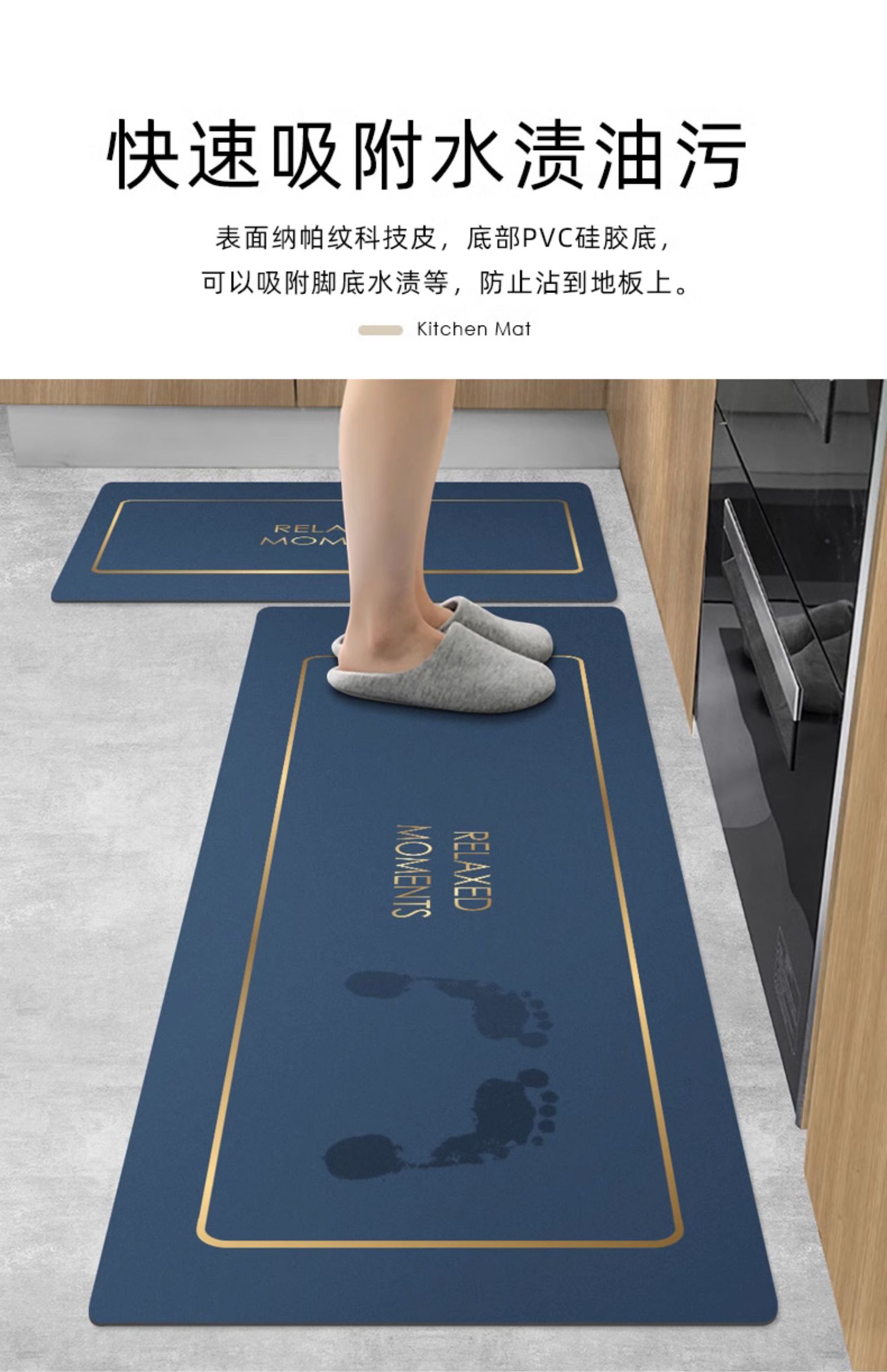 2025年新作キッチン用マット 防滑防油でお手入れ簡単 吸水性抜群の長方形デザイン
