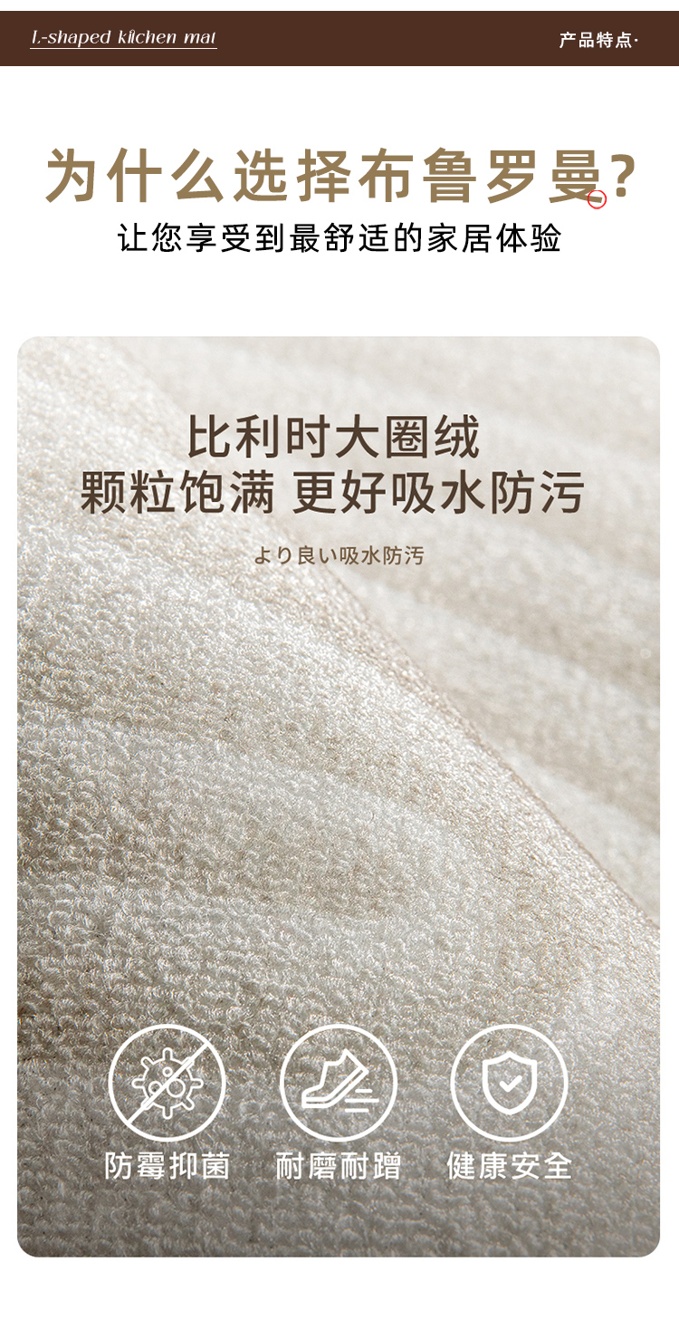 L型キッチン用マット 吸水吸油 お手入れ簡単 高級感あふれる新作