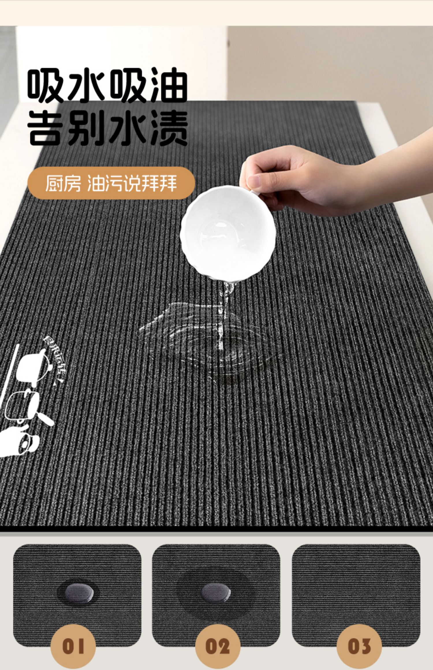 キッチン用の吸水防滑マット新登場 お手入れ簡単で耐汚れ 家庭にぴったりなマット