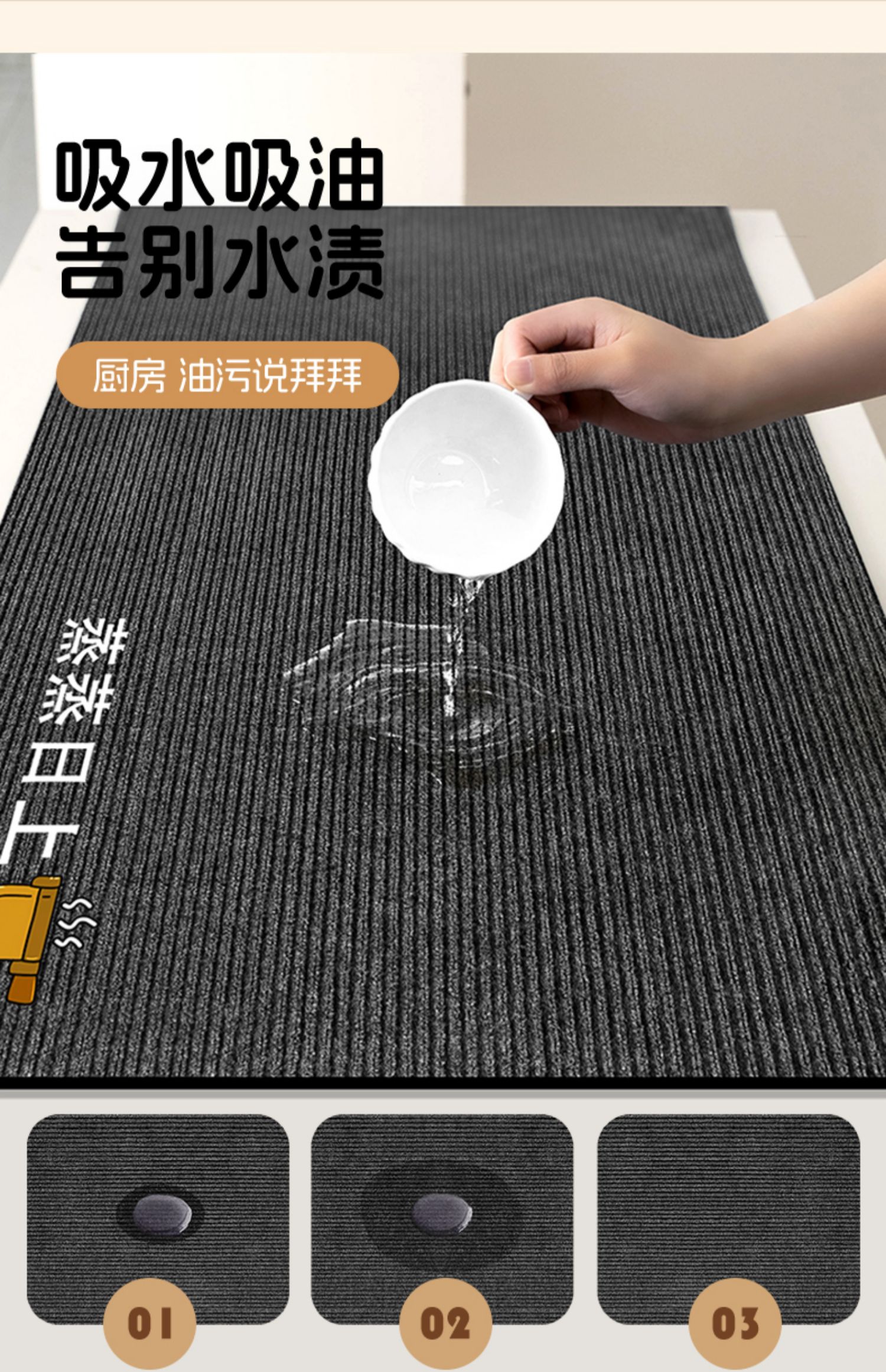 キッチン用新型マット 吸水防滑 お手入れ簡単なデザイン