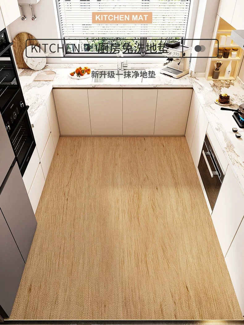 木目調のキッチン用マット 防水防油の便利アイテム 汚れを気にせず使える