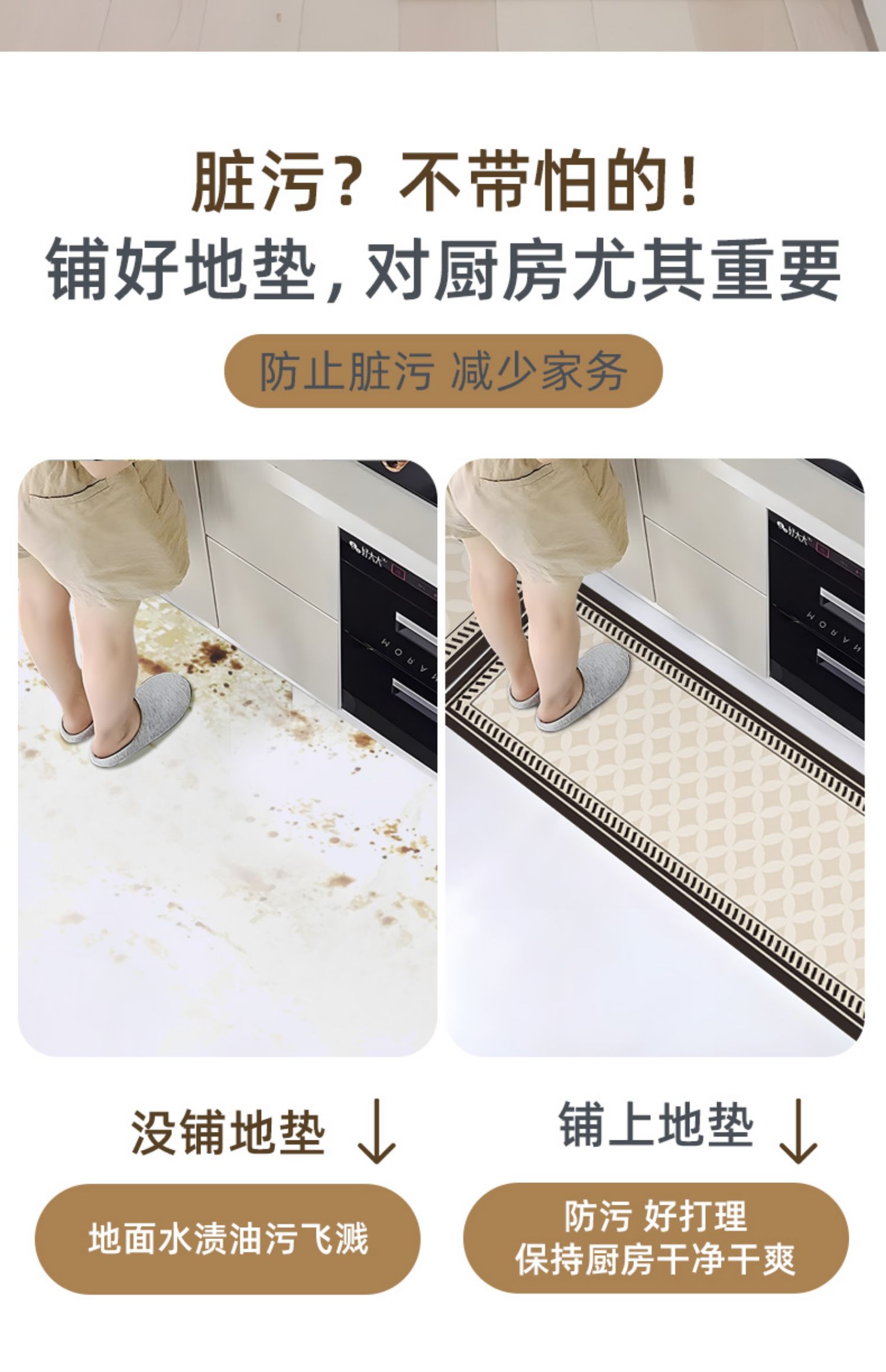 キッチン専用の防滑マット 油汚れに強くお手入れ簡単 耐久性抜群の革製品