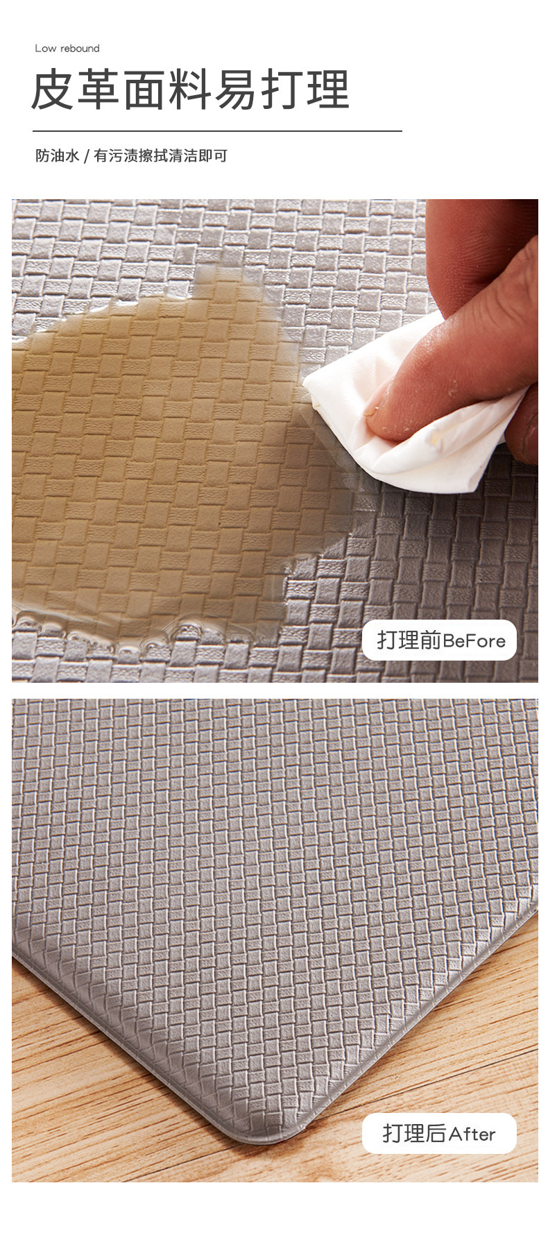 厚み8mmのPVC製キッチンマット疲労軽減デザインシンプルなカラーとレザー仕上げ