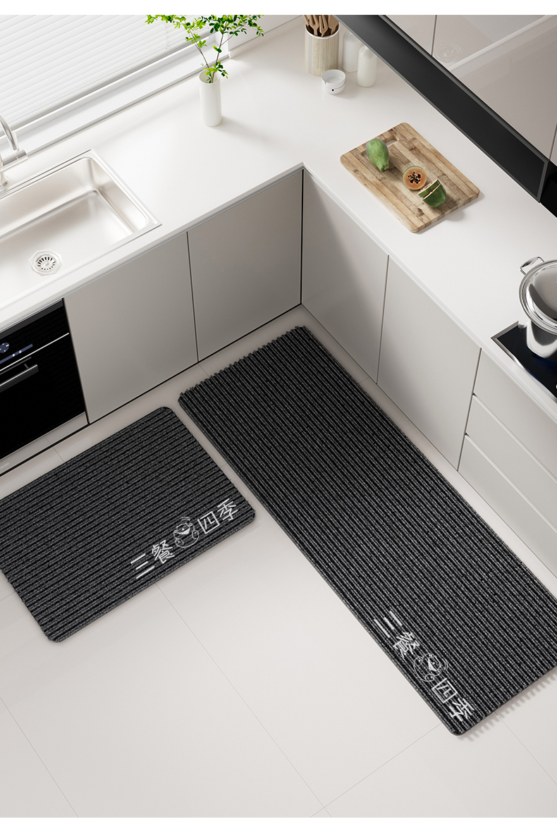 キッチン専用の防滑マット汚れに強く水を吸収おしゃれなストライプデザイン