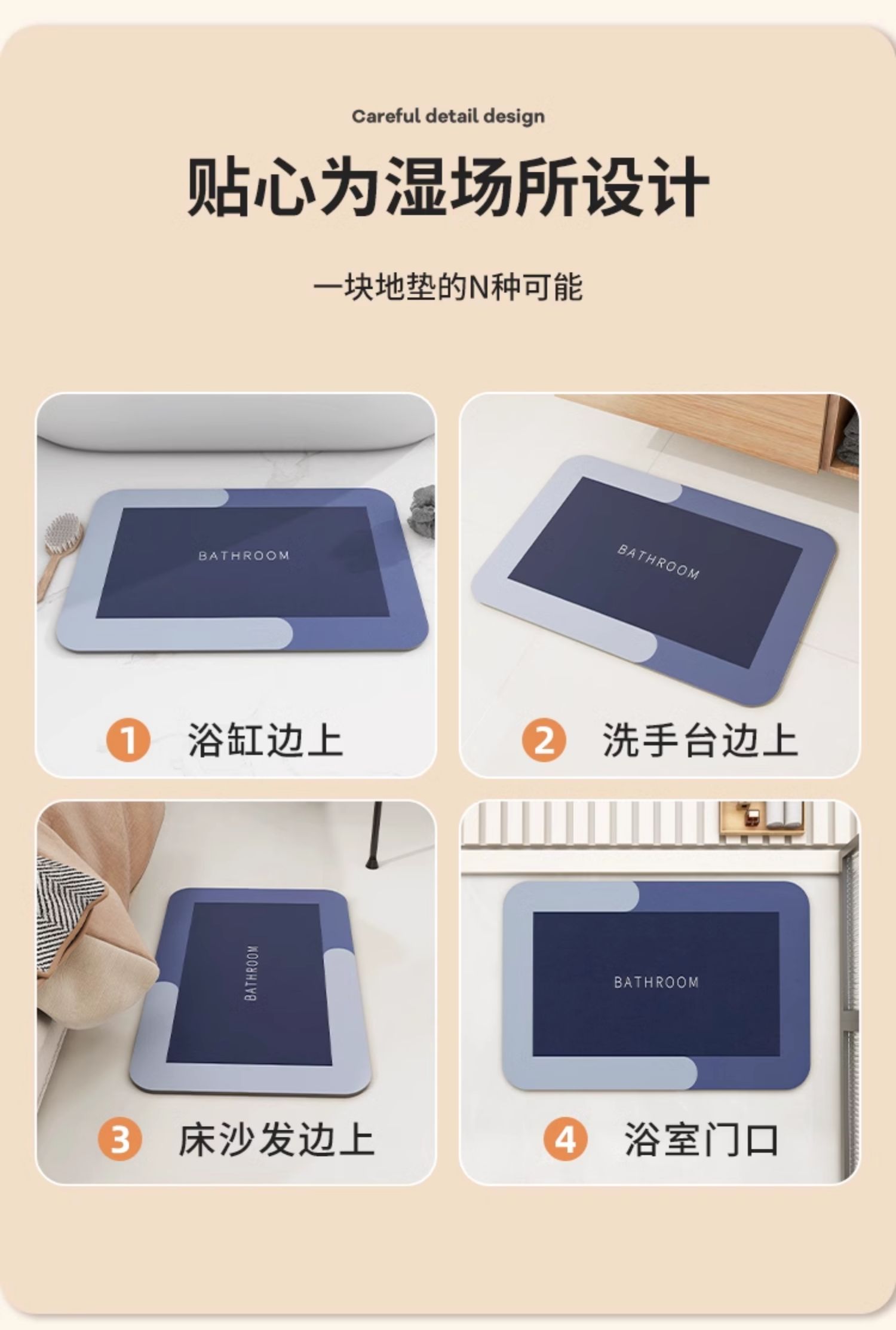 超吸水の防滑マット キッチンやバスルームに最適なデザイン