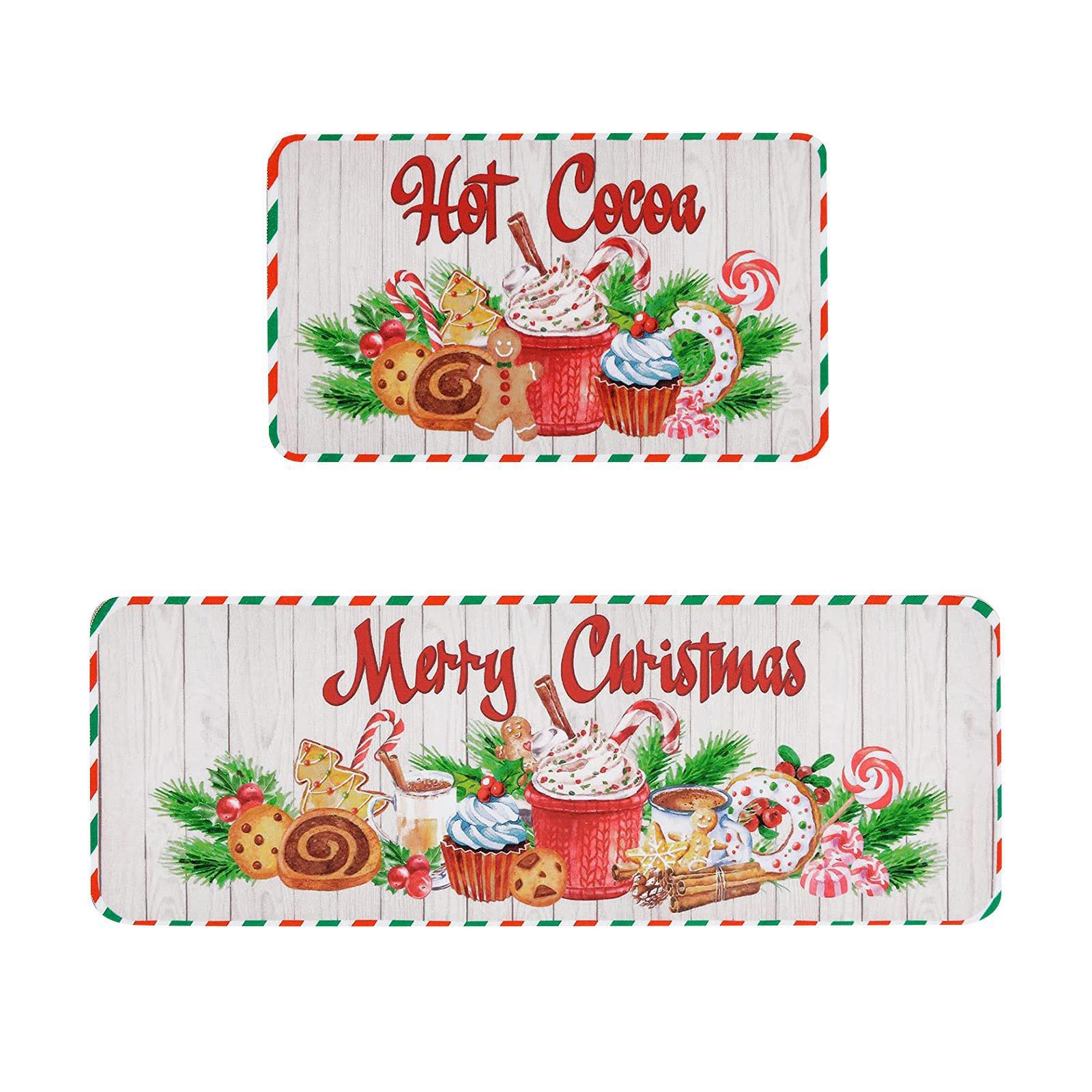 冬のクリスマスにぴったりのキッチン用マット 防滑で汚れにくい玄関用長条マット
