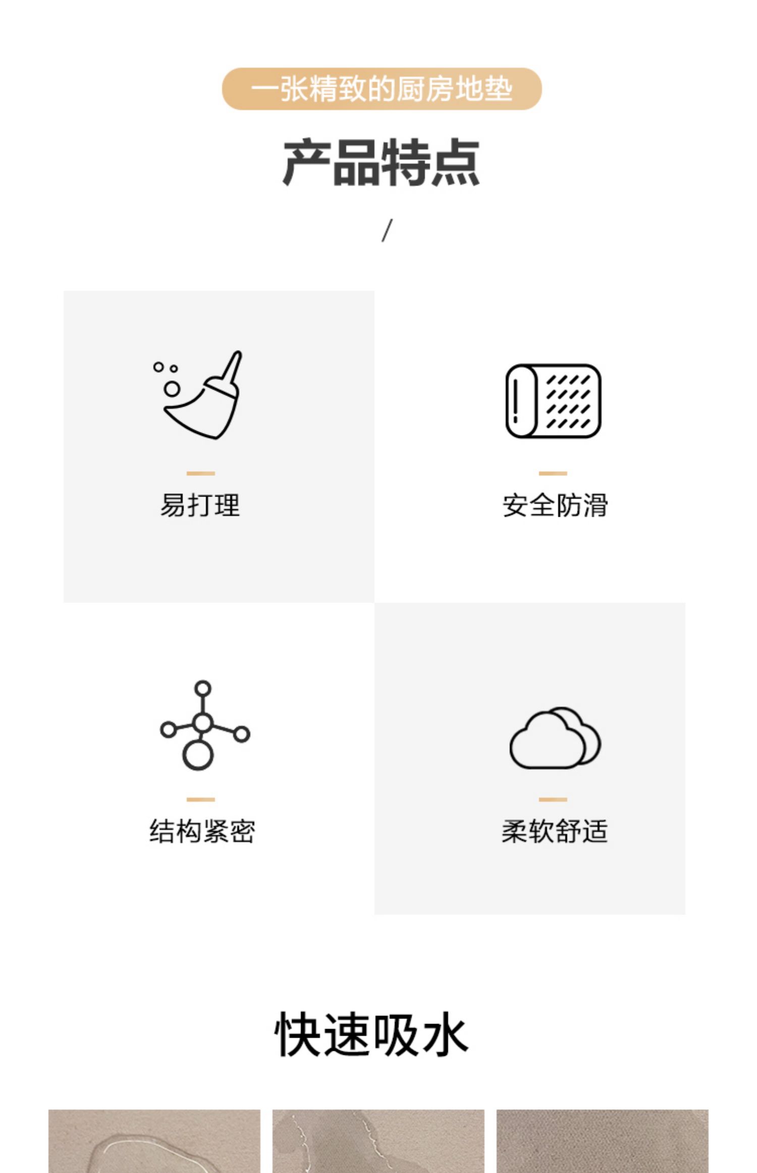 吸水性抜群のキッチンマット 汚れに強くお手入れ簡単 滑り止め効果もあり安心