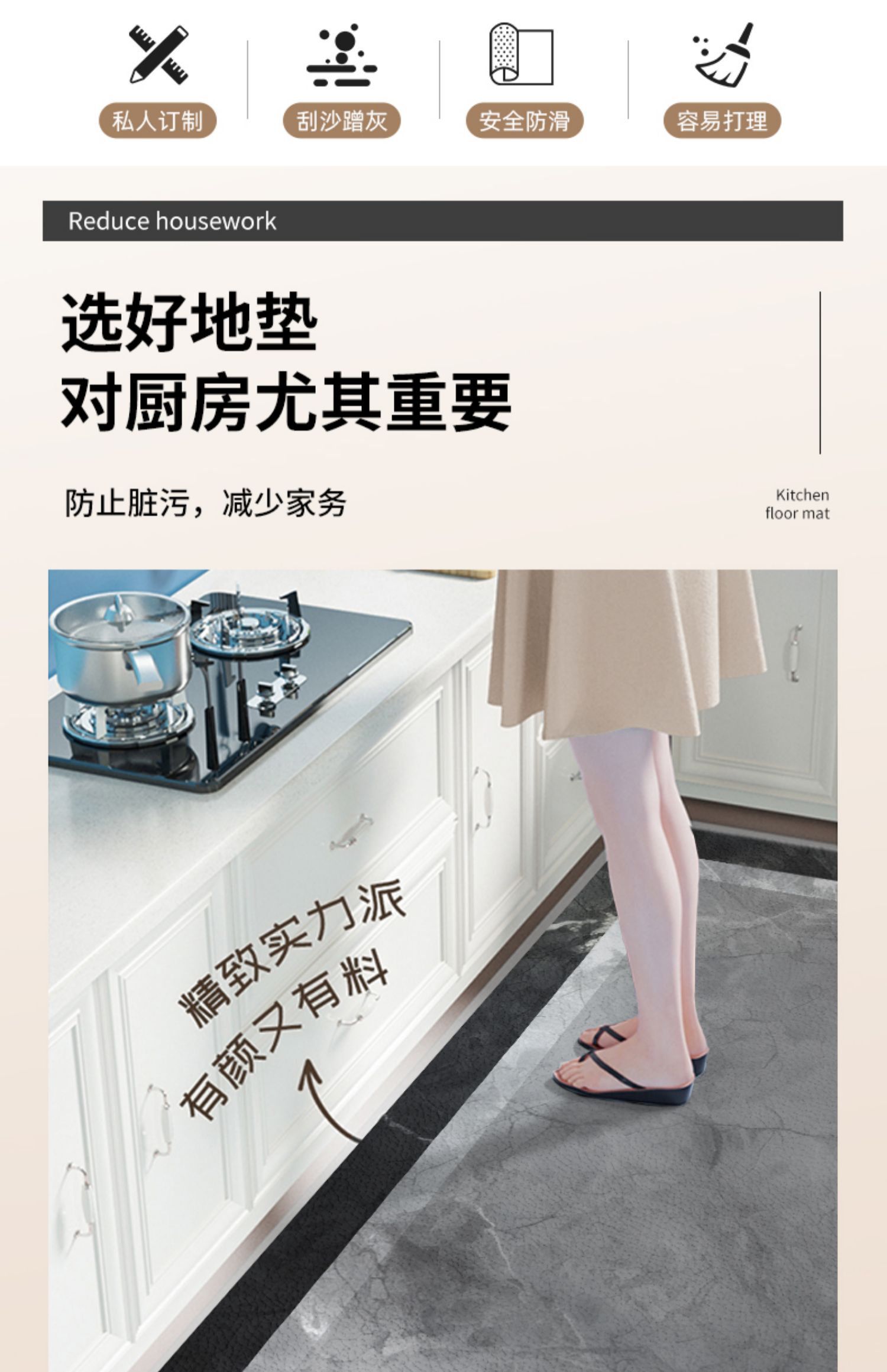 キッチン専用防滑マット新登場油汚れも簡単お手入れ水分も弾くPVC製