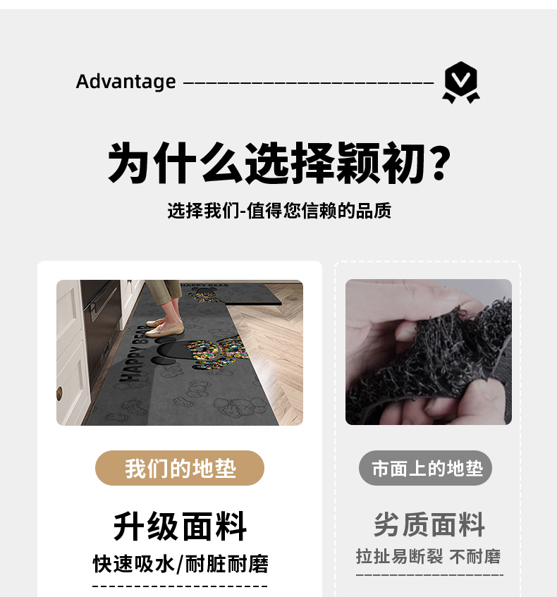 高級感漂うキッチンマット 吸水性抜群で防滑設計 お手入れ簡単なL型マット