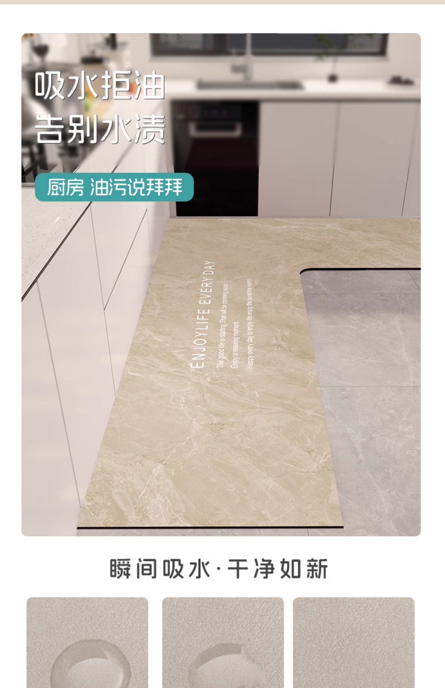 キッチン専用の新しいマット 簡単お手入れの吸水吸油効果 滑り止めで安心