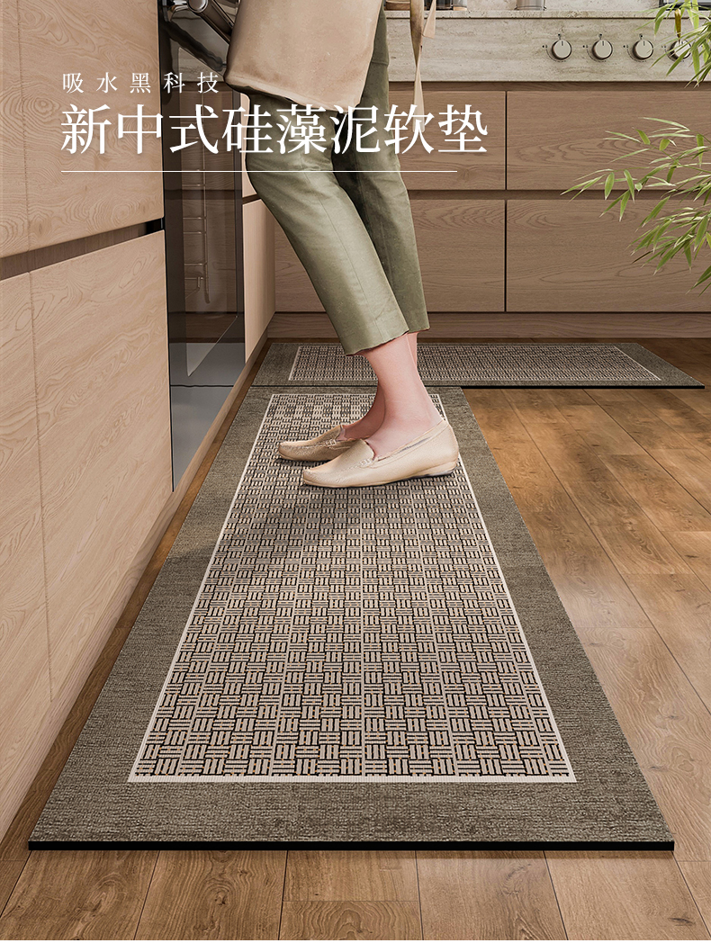 キッチン専用の防水防油マット 脚を洗わずに使える吸水性抜群の滑り止めマット