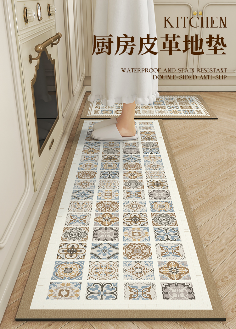 フランス風キッチン専用マット PVC防滑抗油汚れ 水洗い不要の耐久性マット
